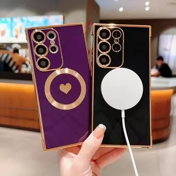 Силиконовый чехол для телефона с покрытием Love Heart для Samsung Galaxy S23 Ultra S22 S21 Plus FE Magsafe, мягкий чехол с беспроводной зарядкой For Samsung S20 FE розовый