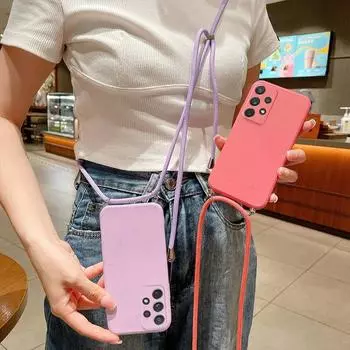 Силиконовый чехол для телефона с ремешком для Samsung Galaxy S24 S23 S22 Ultra S20 S21 Fe S10 S9 Plus A15 A23 A14 A24 A34 A54 A13 A33 A53 A73 A12 A52 A32 A51 A50 For iphone 14promax темно-зеленого