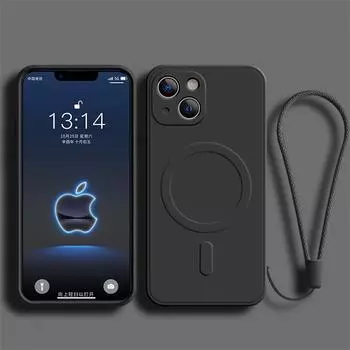 Силиконовый чехол для телефона с ремешком на запястье для iPhone 15 14 13 Pro Max 12 11 X XR XS 7 8 для Magsafe, магнитный чехол для беспроводной зарядки Samsung S24 S23 S22 Ultra iphone 7 8 темно-синий