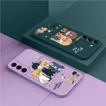 Силиконовый чехол для телефона Samsung Galaxy S22 S21 5g S10e S23 Ultra S20 Fe S10 S9 Plus S8 квадратный жидкий чехол аниме «Человек-бензопила» Samsung S20 5G