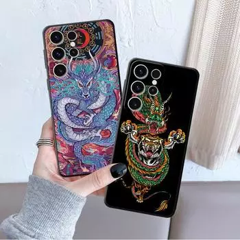 Силиконовый чехол для телефона Samsung Galaxy S22 Plus S8 S7 S10 S9 S23 Ultra 5g S20 Fe S10e S21, модный чехол с китайским тигром и драконом Samsung S23 5G
