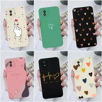 Силиконовый чехол для Vivo Y02 Y02S Y20 Y20a Y20s Y21 Y33S Y91C Y16 Модный защитный жидкий силиконовый чехол с сердечком для Vivo, чехол для телефона Fundas Coque Vivo Y02 / Y02A