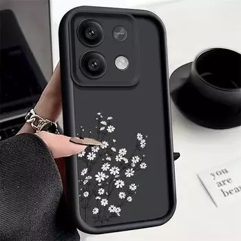 Силиконовый чехол для Xiaomi Poco F6 X6 X5 M6 13t Pro Redmi Note 13 4g 10 11 12 13 Pro Plus 5g Flower Lens Protection Phone Cover Redmi Note 13 4G чёрный