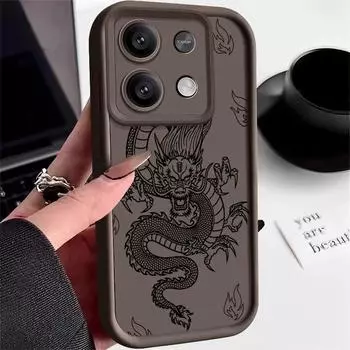 Силиконовый чехол для Xiaomi Poco F6 X6 X5 M6 13t Pro Redmi Note 13 4g 10 11 12 13 Pro Plus 5g Dragon Lens Protection Phone Cover Redmi Note 13 4G чёрный