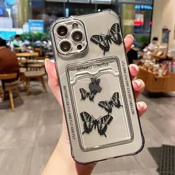 Силиконовый чехол-кошелек для телефона с держателем для карт iPhone 15 Pro, чехол для iPhone 11 13 12 14 Pro Max X XR XS Max 7 8 SE, мягкий чехол-бабочка For iPhone 12Pro Max