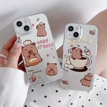 Силиконовый чехол Laser Brown Bear для Xiaomi Redmi Note 12 11 Samsung A54 A24 A14 Oppo A78 A58 A38 Tecno Spark 10 Pro Funda Painted Cover Soft TPU Bumper Infinix Hot 10 Lite