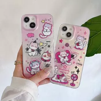 Силиконовый чехол Laser Cute Cat для Xiaomi Redmi Note 12 11 10 Samsung A54 A24 A14 Oppo A78 A58 A38 Infinix Note 30, чехол с росписью, мягкий бампер из ТПУ Infinix Hot 10 Lite