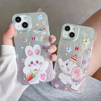 Силиконовый чехол Laser Elephant Bunny для Xiaomi Redmi Note 12 11 Samsung A54 A24 A14 Oppo A78 A58 A38 Tecno Spark 10 Funda Painted Cover Soft TPU Bumper Infinix Hot 10 Lite