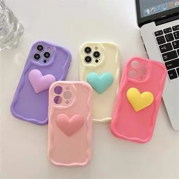 Силиконовый чехол Macaron для iPhone 14 Promax - дизайн в виде 3D-сердца, защита от падений для моделей 12, 8P, 6S, 13, модный чехол для мобильного телефона для девушек. iPhone 7 Plus/8 Plus