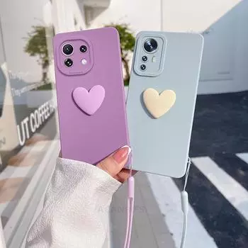 Силиконовый чехол Mi11lite Love Heart Lanyard для Xiaomi Mi 11 Lite 5g Ne 12 12s Pro Mi12lite 10t 11t 11lite Camera Cover POCO X3 X4 M3 M4 Case for mi 11