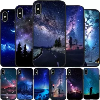 Силиконовый чехол Night sky black для iPhone 12 XR XS Max 5 5S SE 2020 6 6S 7 8 PLUS X 11Pro Max11 Cover Shell iPhone 5 5S SE