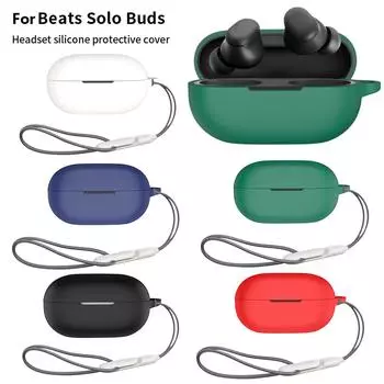 Силиконовый чехол, противоударный чехол для наушников с защитой от потери шнурка, чехол для зарядки, чехол для беспроводных наушников Beats Solo Buds чёрный