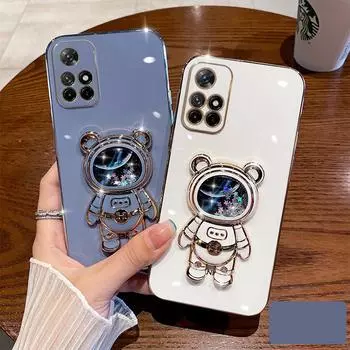 Силиконовый чехол Quicksand Astronaut для Mi POCO X4 Pro M5S M4Pro X3 M3 C40 для Mi 11 Lite 12Lite 11T Pro, складной чехол-подставка с медведем Mi 11Lite чёрный