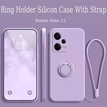 Силиконовый чехол-ремешок для Xiaomi Redmi Note 12 13 11 10 Pro Plus 12S 8 8T 11S 9A 9i 9C 10C 12C противоударный чехол-держатель с кольцом Redmi Note 12S&Case & Strap чёрный
