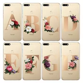 Силиконовый чехол с буквами алфавита и цветами для Honor 10X 9X 8X MAX 20 10 9 8 8A 8C 8S Prime 7A Pro Lite, мягкий чехол для телефона Honor 7A(5.45inch)