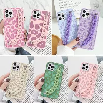 Силиконовый чехол с цепочкой на запястье для Iphone Se3 2022 Se2 7 8 11 12 13 14 Pro Xs Max Mini X Xr 6 6s Plus модный чехол из ТПУ с леопардовым принтом For iPhone 14 Plus