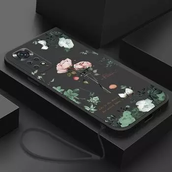 Силиконовый чехол с цветами для Xiaomi Redmi Note 11 Pro Plus 11pro + 5G 10 8 9 Pro Max 9t 9s 10s, чехол для телефона с бабочкой и ремешком Redmi Note 10Pro Max