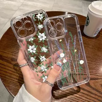 Силиконовый чехол с цветочным принтом для iPhone 15 Pro Max 14 Pro 13 12 11 7 8 Plus XS Max XR X XS, противоударный мягкий прозрачный чехол iPhone 15