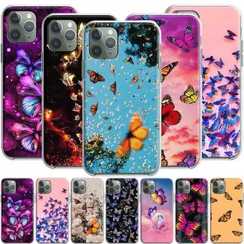 Силиконовый чехол с фантастической эстетикой бабочки для Apple iPhone 12 Mini 11 Pro SE XS X XR Max 8 7 6S 6 Plus 5S for Iphone 11 aero синий