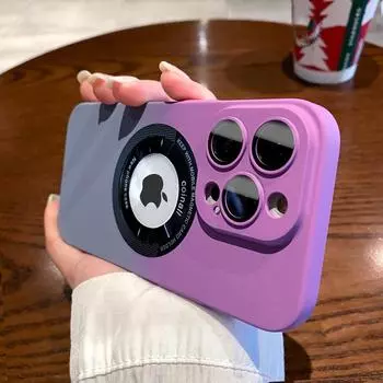 Силиконовый чехол с градиентом для телефона с беспроводной зарядкой для Iphone 11 12 13 14 Pro Max 14plus 14pro, защитная крышка с магнитным логотипом и отверстием для объектива For iPhone X or XS