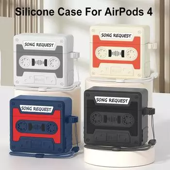 Силиконовый чехол с кассетой для AirPods 4 Gen (2024) 3D милый мягкий силиконовый чехол защитная пленка для AirPods 4-го поколения чехол светло-серый