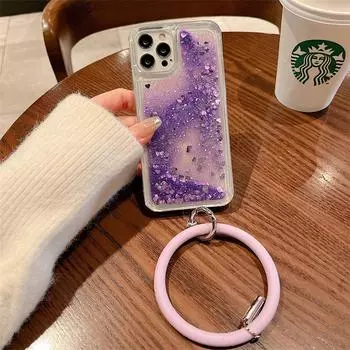 Силиконовый чехол с кольцом на руку для Samsung A72 Quicksand M30 для A41, A71, A72 5G — блестящий и динамичный дизайн для женщин.