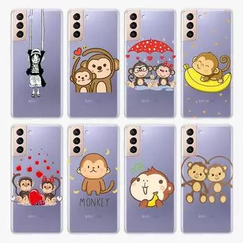 Силиконовый чехол с милой обезьянкой из мультфильма для Samsung Galaxy S22 S21 S20 FE Ultra S10 S10E Lite S9 Plus, прозрачный чехол для телефона Samsung S22 Ultra