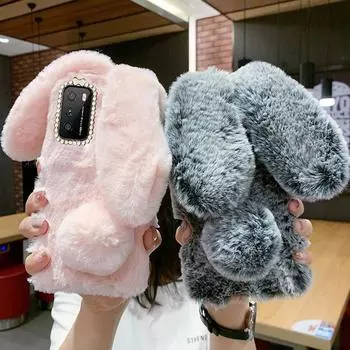 Силиконовый чехол с милым пушистым кроликом для Redmi 10 9 9A 9T 9C 8 8A 7 7A Note 10 9pro 8 pro 8T/xiaomi 11T pro 10T poco X3nfc F3 M3/iphone/Samsung Redmi Note 10 4G серый