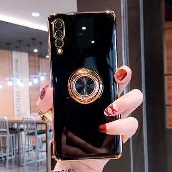 Силиконовый чехол с покрытием для Huawei P30 P20 Pro Honor P 30 20 Mate 20 P30Pro P20Pro, чехол из ТПУ с кольцом-держателем и подставкой For Huawei P20 Pro темно-зеленого