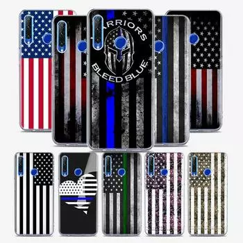 Силиконовый чехол с тонкой синей линией и американским флагом для Honor 30 30S 30i 9 10 9A 9C 9S 9N 10i 10X 9X Lite Pro 5G чехол для телефона Honor 9