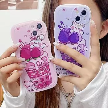 Силиконовый чехол с волнистым краем для Oppo A58 A78 A38 Samsung A54 A34 A24 A14 iPhone 15 14 Redmi Note 12 11 10 Infinix Note 30 Funda Milk Tea Bear Bunny Cover Infinix Hot 10 (X682)