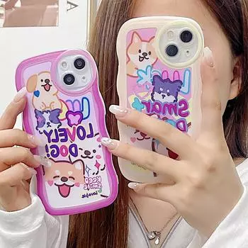 Силиконовый чехол с волнистым краем для Oppo A58 A78 A38 Samsung A54 A34 A24 A14 iPhone 15 14 Redmi Note 12 11 10 Infinix Note 30 Funda Smart Lovely Dogs Cover Infinix Hot 10 (X682)