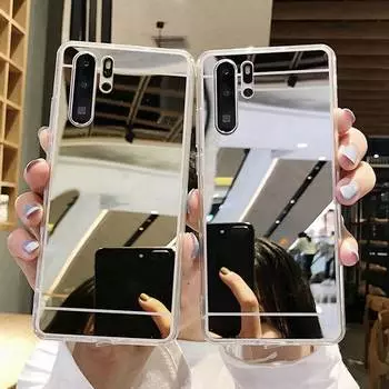 Силиконовый чехол с зеркалом для макияжа для Huawei P20 P30 P40 Lite Nova 11 12 Pro 7i 10 8 8i 5t Y70 9 SE Honor 90 20 50 8X 8A 9X X8 X7 X6 X9B Cover Honor 9X Premium серебряный