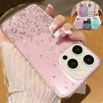 Силиконовый чехол Starry Sky Glitter для iPhone 16 15 14 13 12 11 Pro Max 15 Plus XS MAX XR 8 7 Samsung S24 S23 S22 S21 Ultra Plus FE A15 A13 A53 A14 A54 iPhone 6/6s чистый
