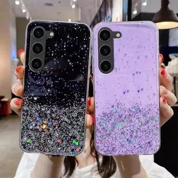 Силиконовый чехол Starry Sky Glitter для Samsung S24 S23 S22 S21 Ultra Plus FE A13 A53 A14 A54 A15 A55 iPhone 16 15 14 13 12 11 Pro Max Plus XS MAX XR 8 7 iPhone 6/6s чёрный