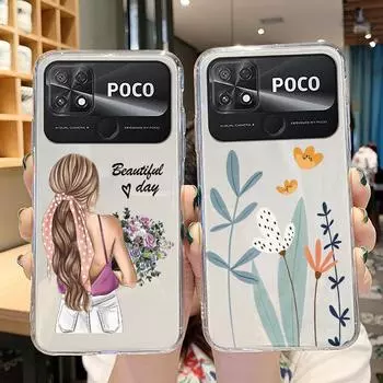 Силиконовый чехол TPU для Poco C40 M4 X4 Pro 5G F6 X6 Pro задняя крышка Daisy Heart мягкий прозрачный силиконовый чехол с принтом TPU бампер Funda Couple Poco C40