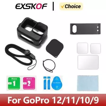 Силиконовый чехол, защитная пленка из закаленного стекла, боковая защитная крышка объектива для экшн-камер GoPro Hero 12 11 10 9, аксессуары