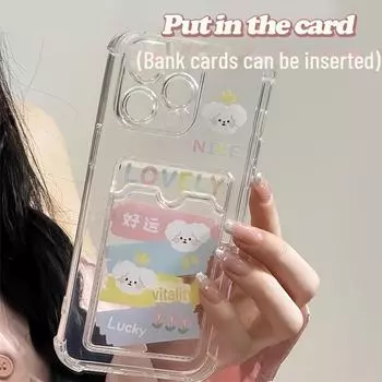 Силиконовый чехол Zhitai Cartoon для iPhone 13-15 Pro/Max с держателем для карт