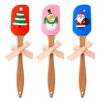 Силиконовый деревянный кухонный инструмент, лопаточка, ручка, масло, рождественский подарок красный