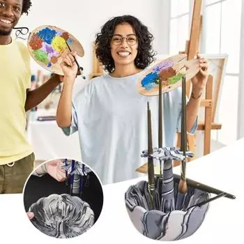 Силиконовый держатель для чистки кистей с миской для ополаскивания, устойчивый к брызгам инструмент для чистки кистей, органайзер для рисования, принадлежности для акриловой живописи A