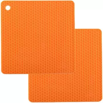 Силиконовый держатель для кастрюли, цвета на выбор, набор из 2 шт., термостойкий держатель для кастрюли, открывалка для крышки, подставка под стакан, стильный [7 из] противоскользящий (оранжевый)