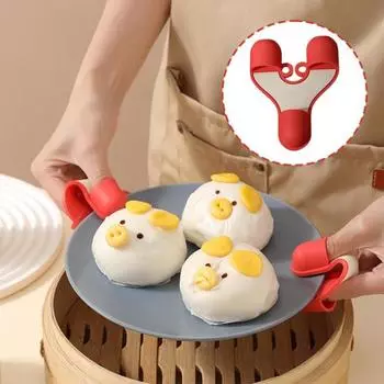 Силиконовый держатель для защиты пальцев от ожогов для горячих мисок красный