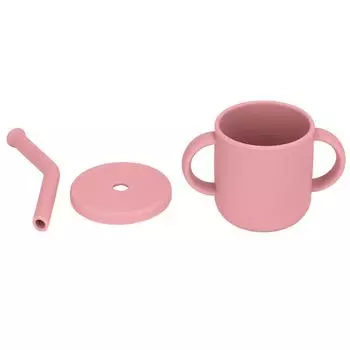 Силиконовый детский поильник с ручкой Небьющийся Легко моющийся Соломинка Детский поильник для 6 месяцев и старше Розовый розовый