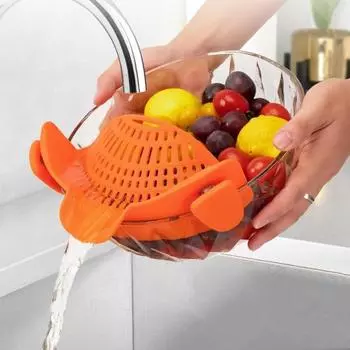 Силиконовый дренажный фильтр-прищепка для кастрюль, сковородок, термостойкий пищевой фильтр, кухонные гаджеты для мяса, овощей, фруктов, лапши, экономия места чёрный