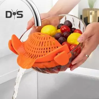 Силиконовый дренажный фильтр-прищепка для кастрюль и сковородок Термостойкий пищевой фильтр Кухонные гаджеты для мяса Овощей Фруктов Лапши Экономия места из силикона чёрный