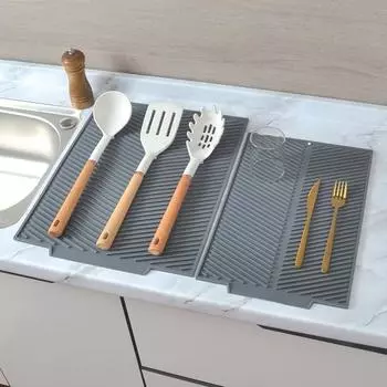 Силиконовый дренажный коврик для кухонной столешницы, термостойкий нескользящий многоцелевой утолщенный фильтр для воды с большой поверхностью Small бежевый