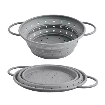 Силиконовый дуршлаг, пищевой дуршлаг, мягкий складной кухонный дуршлаг с ручками, универсальный дуршлаг для мойки, корзина для сушки серый