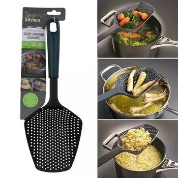 Силиконовый дуршлаг с длинной ручкой, кухонная лопатка, фильтр для воды, совок для приготовления пельменей, макарон 1pc темно-серого