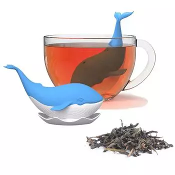Силиконовый фильтр-диффузор для заварки чая в виде милых китов, фильтр-диффузор для чая, кофе, специй синий