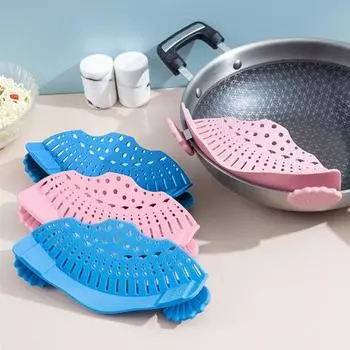 Силиконовый фильтр для кастрюль, регулируемый зажим для сушки для кастрюль, мисок, мелкоячеистый кухонный фильтр синий